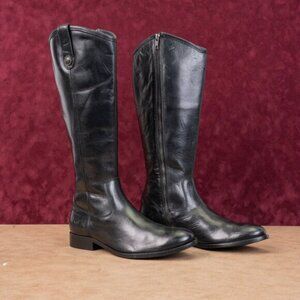 Frye Women Melissa Button Zip Black Leather Equestrian Riding Knee Boots sz 8.5